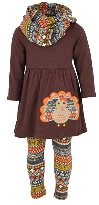 Unique Baby Girls 3 Piece Colorful Aztecan Thanksgiving Turkey Legging Set