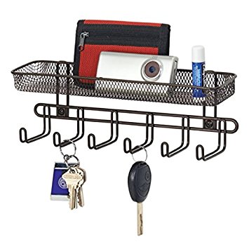 mDesign Wall Mount Entryway Organizer for Keys, Hats, Wallets, Clutch Purses, Cell Phones, Sunglasses - 11", Bronze