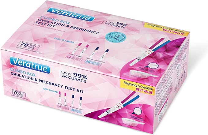 Veratrue® Combo 50 Ovulation (LH) & 20 Pregnancy (HCG) Test Strips Kit, Clear and Accurate Results, and Over 99% Accurate (50 LH + 20 HCG + 70 Urine Collection Cups)