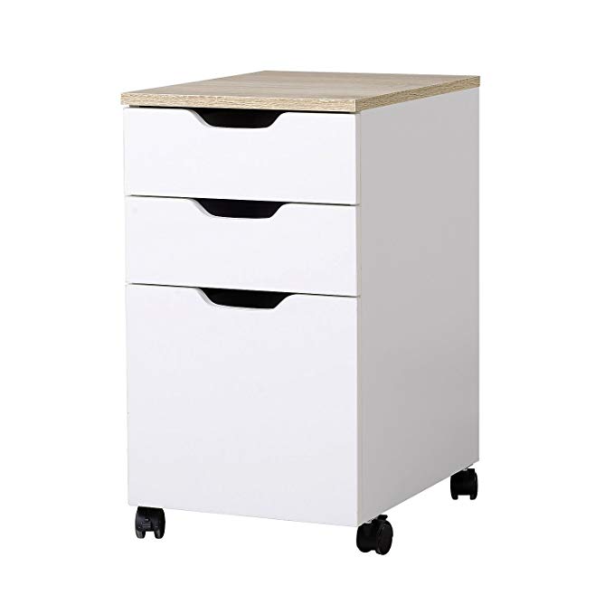 HomCom 24" 3-Drawer Modern Rolling Storage Cabinet Office Supply Printer Cart with Locking Wheels