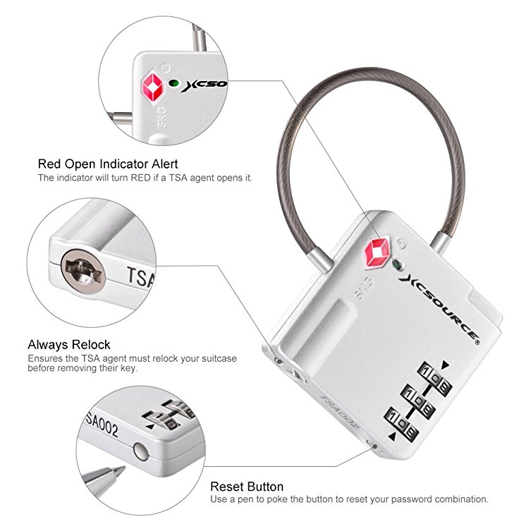 TSA Lock 2pcs Suitcase Luggage Lock Travel Backpack 3-Digit Combination Security Padlock with Open Alert Indicator (Silver)