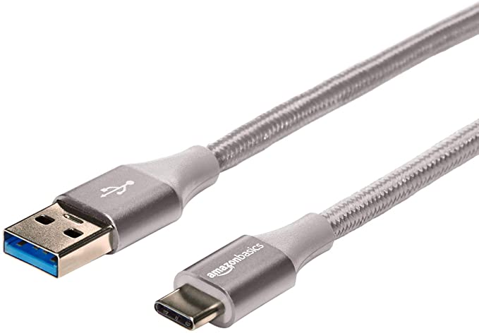 AmazonBasics Double Braided Nylon USB Type-C to Type-A 3.1 Gen 1 Charger Cable | 10 feet, Silver