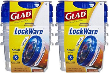 Glad Lockware Containers, Small 2 Cups, 3 Per Pack (Pack of 2) Total 6 Containers