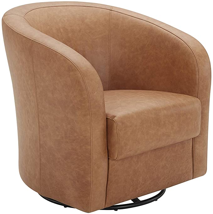 Amazon Brand – Rivet Rione Modern Leather Swivel Chair with Rounded Back, 30.3"W, Marseille Cognac