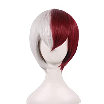 wildcos Two Tone Half Silver White Half Red Short Unisex Anime Cosplay Wig