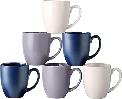 AmorArc 16oz Coffee Mugs Set of 6, Large Ceramic Coffee Mugs for Man, Woman, Dad, Mom, Modern Coffee Mugs with handle for Tea/Latte/Cappuccino/Cocoa. Dishwasher&Microwave Safe, Multi-Color