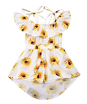 0-5T Baby Girls Floral Ruffles Romper Halter Summer Dress Overall Jumpsuit Playsuit One Piece Summer Sunsuit Outfits