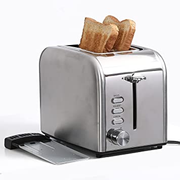 2 Slice Extre Wide Slot Toaster,Stainless Steel with Bagel,Cancel,Reheat,Defrost Function,7 Bread Shade Settings and Removable Crumb Tray 1200-1400W Silver