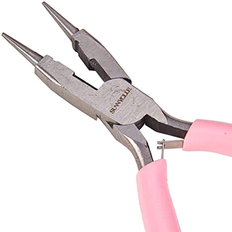 SUNNYCLUE 4.5 Inch Round Nose Pliers Wire Cutter 4-in-1 Mini Precision Pliers Wire Bending Pliers Side Cutter Tools for DIY Jewelry Making Pink