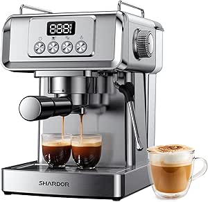 SHARDOR Espresso Machine 20 Bar, Professional Espresso Maker with Milk Frother Steam Wand, Stainless Steel Manual Latte & Cappuccino Maker for Home, Temperature Display, 60 Oz Water Tank, 1350W