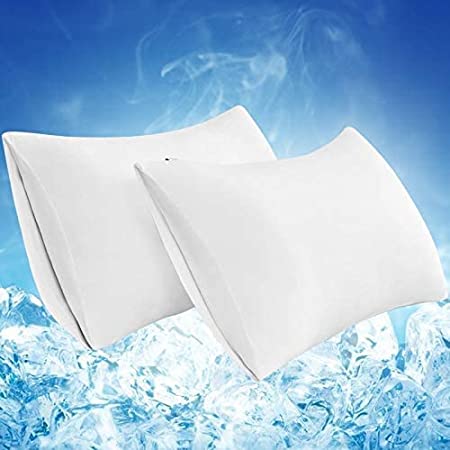 LUXEAR Cooling Pillow Cases - 2 Pack Envelope Cool Pillow Cases with Double-Side Design [Cooling & Cotton], Anti-Static, Skin-Friendly, Machine Washable Cold Pillow Cases King Size -White