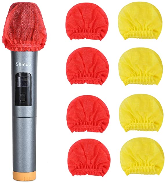 200 Pcs Disposable Microphone Cover Non-Woven Handheld Microphone Windscreen Protective Cap for Recording Room, KTV and Any Shared Environment (Yellow & Red)