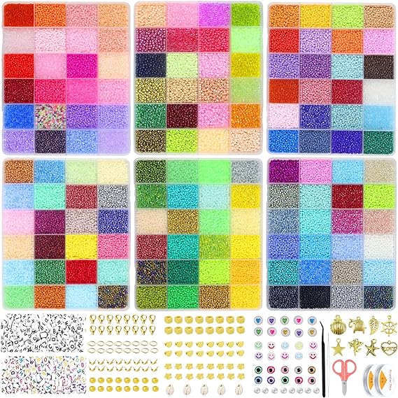 64800pcs Glass Seed Beads for Jewelry Making Kit, 144 Colors 2mm Small Seed Beads with Accessories for Bracelets Rings Necklaces Making, DIY, Gift, Craft