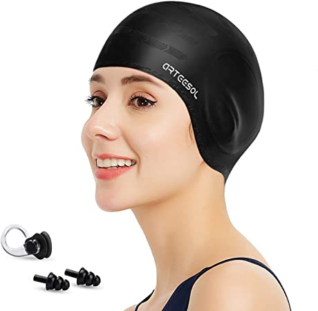 arteesol Swim Cap Women - Silicone Swimming Caps for Women Men Adult Kids Anti-Slip Waterproof Swim Hats for Long Hair