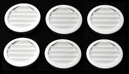 2" Round Plastic Louver Soffit Air Vent Reptile Screen Grille Cover Multiple Colors/Quantities (6, White)