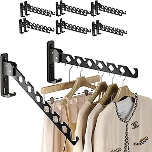 Wall Mount Coat Hanger Holder Black Clothes Drying Organizer Rack Garment Hooks Aluminium Retractable Folding Indoor Wall Mounted Hanger Space Saver for Laundry Room Bedroom Black 12Pack