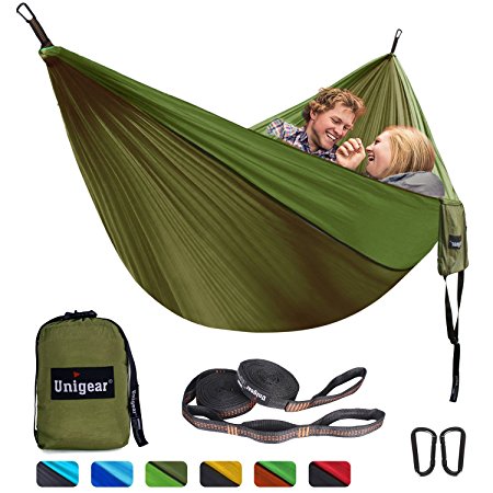 Unigear Double Camping Hammock, Portable Lightweight Parachute Nylon Garden Hammock with Tree Straps For Backpacking, Camping, Travel, Beach