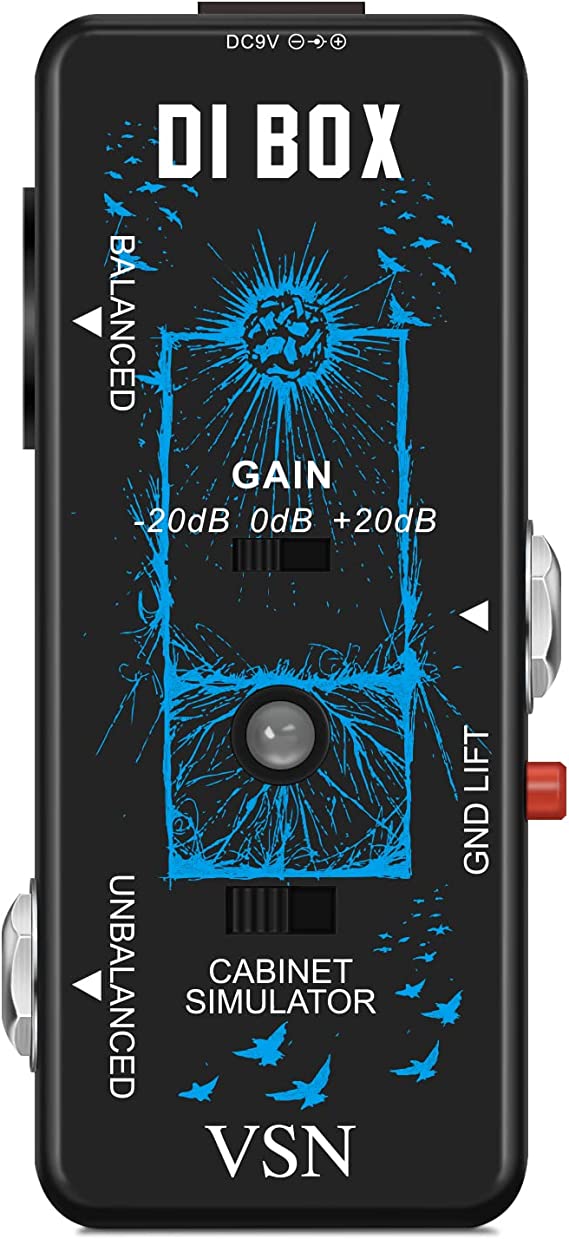 VSN Di Box Guitar Pedal for Direct Box Signal Converter Matchbox Effect Pedals with Cabinet Simulator 1/4 and XLR Mini Size Ture Bypass