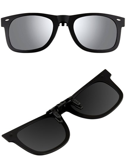 ATTCL® 2015 New Unisex Reflective Wayfarer Style Flip Up Clip on Polarized Sunglasses