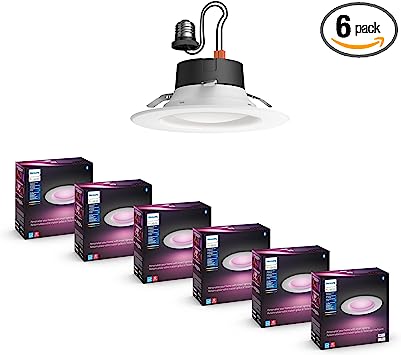 Philips Hue White and color Ambiance Extra Bright High Lumen Dimmable LED Smart Retrofit Recessed 6" Downlight Compatible with Amazon Alexa Apple HomeKit and Google Assistant, 6-Pack