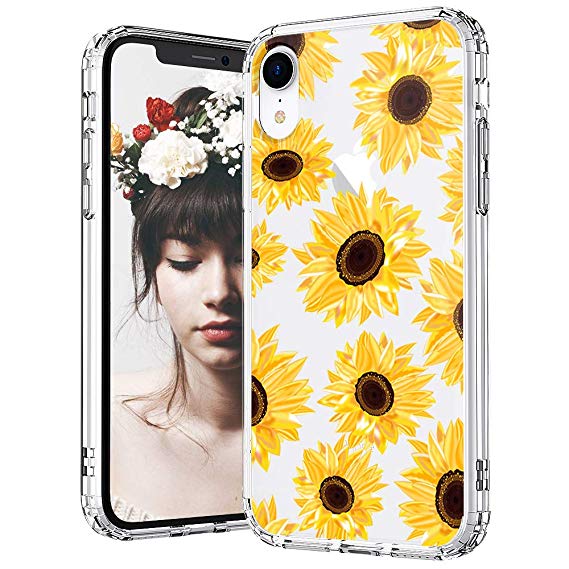 MOSNOVO iPhone XR Case, Clear iPhone XR Case, Floral Flower Sunflower Pattern Clear Design Transparent Plastic Back Case with TPU Bumper Protective Case Cover for Apple iPhone XR