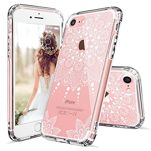 iPhone 8 Case, iPhone 8 Clear Case, MOSNOVO White Henna Mandala Floral Lace Clear Design Printed Hard with TPU Bumper Protective Back Case Cover for iPhone 8 (2017)