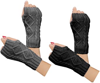 2-4 Pairs Women Winter Warm Knit Fingerless Gloves Hand Crochet Thumbhole Arm Warmers Mittens