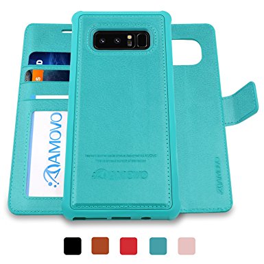 AMOVO Galaxy Note 8 Case [2 in 1], Samsung Galaxy Note 8 Wallet Case [Detachable Wallet Folio] [Premium Vegan Leather] Samsung Note 8 Flip Cover with Gift Box Package (Auqa)