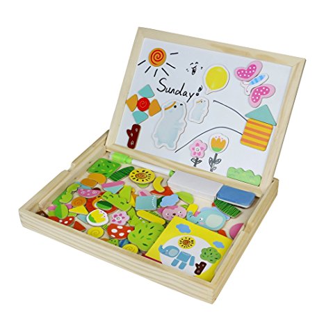Wooden Magnetic Jigsaw Puzzles Kids Drawing Board Game Magnetic Blackboard Whiteboard Chalk Easel Toy for Children 3 4 5 6 Years Old