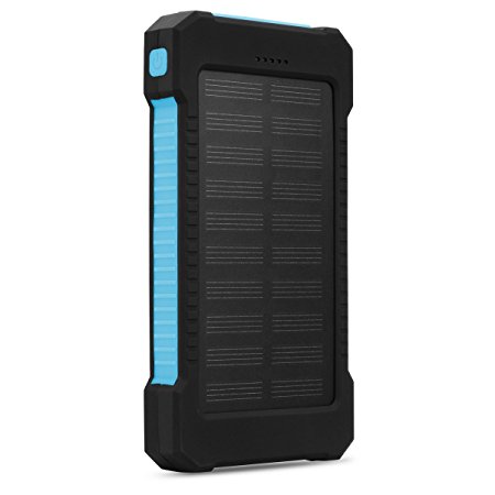 FLOUREON 10000mAh Solar Power Bank Charger Waterproof Portable External Battery with Dual USB for Android iPad iPhone Cellphones, LED Flashlight with Compass for Emergency