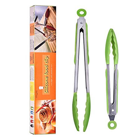 TTLIFE BBQ Tong Sets Grill Tongs Stainless Steel Silicone Kitchen Tongs 2 Pack (9-Inch & 12-Inch) 9"&12" (colorful)