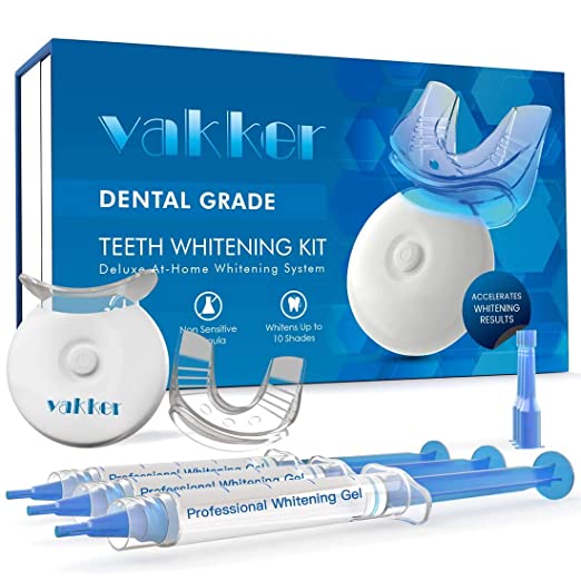 Vakker Teeth Whitening Kit with LED Light, 10min Fast-Result Teeth Whitener, 3 Non-Sensitive 35% Carbamide Peroxide Teeth Whitening Gel Pen and Tray to Help Remove Teeth Stain from Coffee Drinks Food