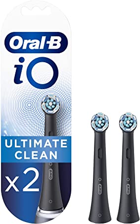 Oral-B iO Ultimate Clean Electric Toothbrush Head, Twisted & Angled Bristles for Deeper Plaque Removal, Pack of 2, Black