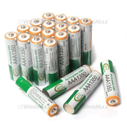 WindMax® US SELLER 20 PCS BTY 1350mAh 1.2V AAA Size Ni-MH Rechargeable Battery Batteries for Toys Wireless Phone Remote Control Digital Cameras PDAs Portable Players
