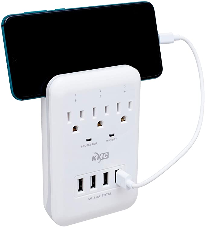 KMC 3 Outlet Smart WiFi Wall Surge Protector Compatible with Alexa,Google Home and IFTTT, Surge Protector with 4 USB Charging Ports and 1 Phone Holders for Multi Outlets and for Home, School, Office.