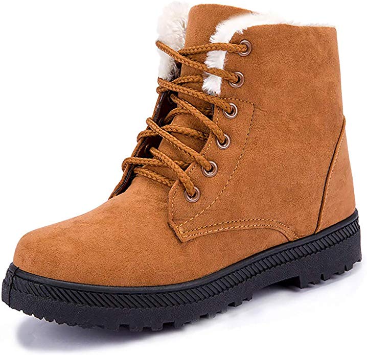 Winter Snow Boots for Women Suede Cotton Warm Fur Lined Ankle Boots Outdoor Anti-Slip Waterproof Booties Lace Up Platform Shoes
