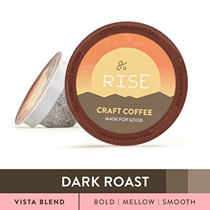 Specialty Grade Coffee For Keurig K-Cup Brewers: 72-Count Dark Roast Vista Blend. 1.0 and 2.0 Compatible. Premium Quality, Eco-Friendly 100% Arabica Single-Serve Coffee by Greater Goods