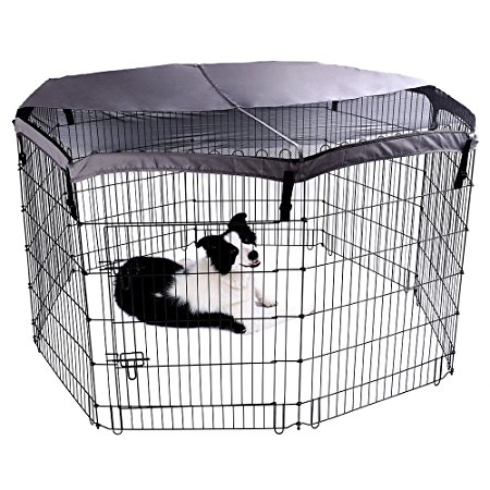 Pet Playpen with Door,8 Panels Each,Heavy Duty Foldable Metal Exercise Kennel with Net Cover-36 inch
