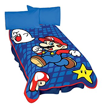 Nintendo Super Mario Leaping Mario Micro Raschel Blanket, 62 by 90-Inch