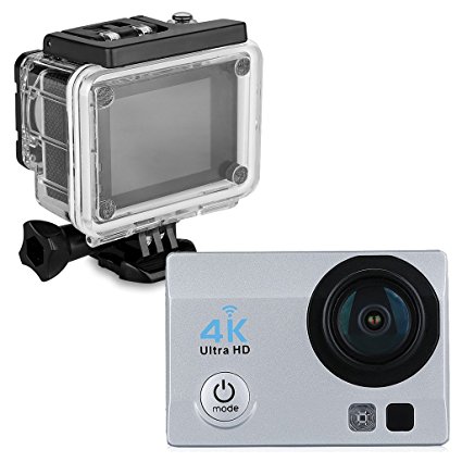 Floureon Q6 2.0 Inch 4K 16MP 170°WIFI 30M/98FT Waterproof Slow Motion Function Loop Recording Full HD DV Sports Camera (Silver)