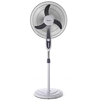 COSTWAY Pedestal Fan, 18-Inch Adjustable Height Standing Fan, 3-Speed Digital Control, Oscillating Pedestal Fan w/Timer (18-inch)