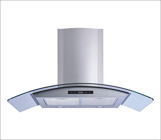 Winflo 30" Wall Mount Stainless Steel/Tempered Glass Convertible Kitchen Range Hood with 450 CFM Air Flow LED Display Touch Control, Aluminum Filters and LED Lights