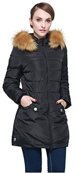 Orolay Women's Down Jacket with Removable Faux Fur Trim Hood