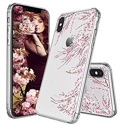 iPhone X Case, iPhone X Clear Case, MOSNOVO Cherry Blossom Floral Flower Printed Clear Design Transparent Plastic Hard Slim Back Case with TPU Bumper Gel Protective Cover for Apple iPhone X