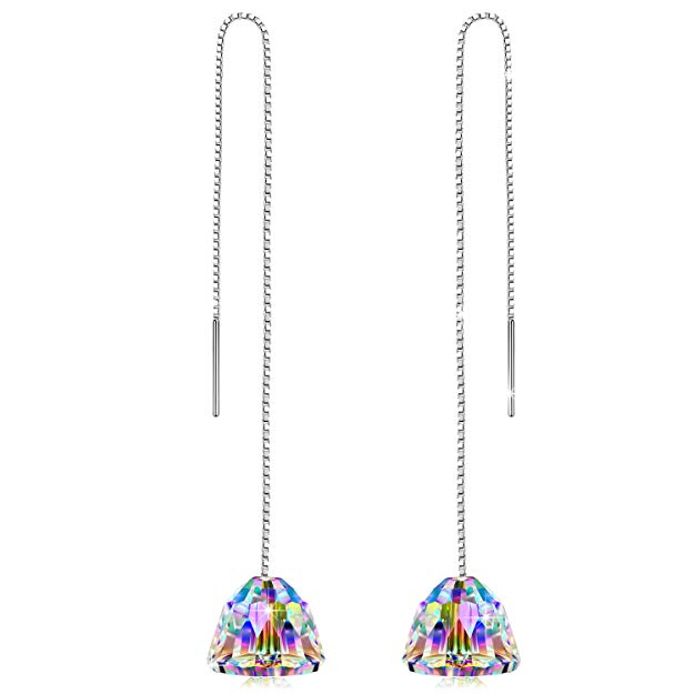 PN PRINCESS NINA Women's 925 Sterling Silver Chain ❤️Aurore Boreale❤️ Swarovski Crystals Drop Earrings, (with Gift Box, Soft Cloth)