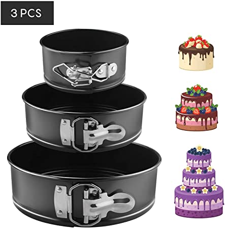 EKKONG Cake Tins Set, Cake Pan 3 Pieces 4"/7"/9" Non-Stick Leakproof Round Springform Cake Tin with Removable Bottom (3 pcs)