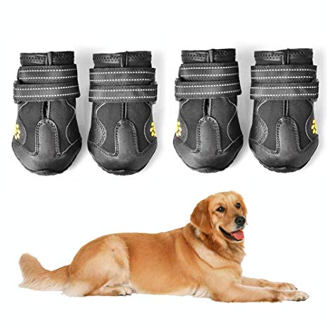 PUPWE Waterproof Dog Shoes Dog Booties;Outdoor Shoes;Dog Boots ;Labrador Husky Border Collie Shoes for Medium to Large Dogs,with Reflective Velcro Rugged Anti-Slip Sole and Skid -Proof-4Ps