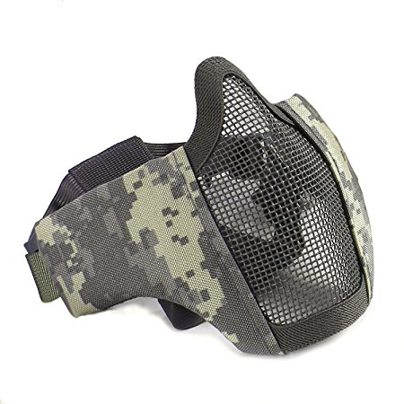 Half Face Lower Mask Foldable Mesh Adjustable Tactical Metal Steel Mask for Airsoft/Hunting/Paintball/Shooting