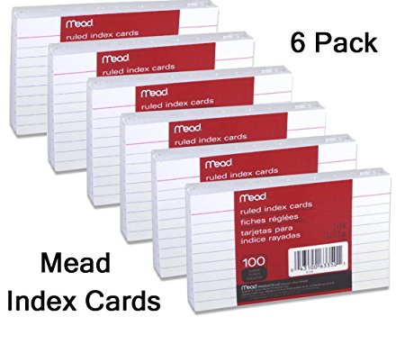 Mead 3 x 5-Inch Index Cards, Ruled, 100 Count, White (63350) Pack Of 6