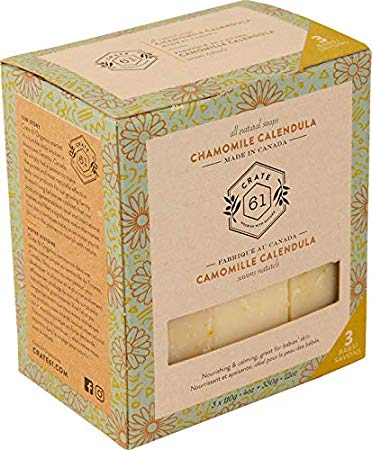 Crate 61 Chamomile Calendula Soap 3 pack, 100% Vegan Cold Process, scented with premium essential oils, for men and women, face and body. ISO 9001 certified manufacturer